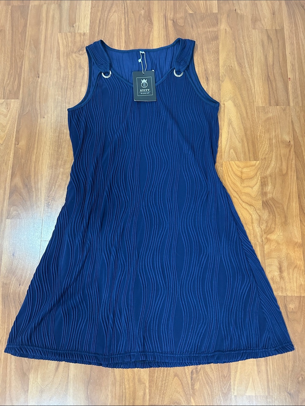 NWT ETCYY Blue Pleated Mini Dress Sleeveless Sundress Size M